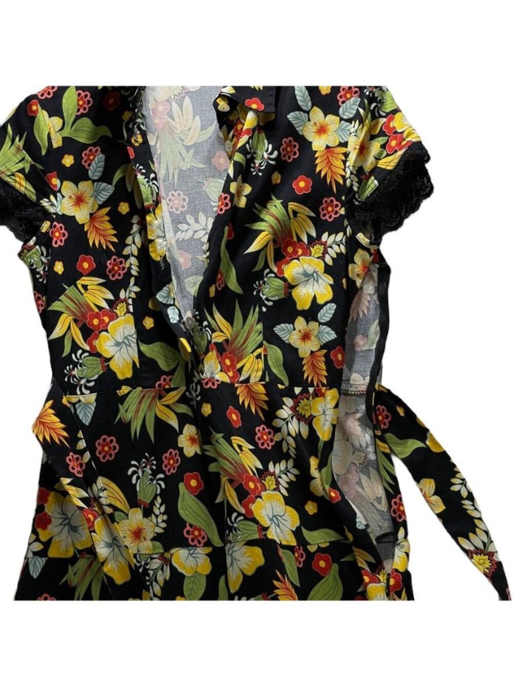 Floral Short Sleeve Collared A-Line Dress With Belt Size 10 By Id~Dio - Picture 10 of 16